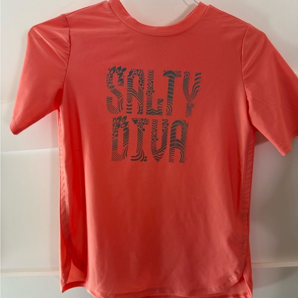 Ocean + Coast Salty Diva Coral Orange Graphic Rashguard Swim Tee